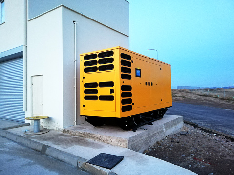 Diesel Generator, Electric Power Generator Near the Building